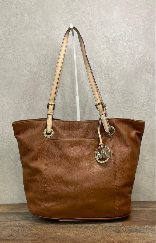 Michael Kors Brown Pebbled Leather Tote Bag Gold Hardware Medium