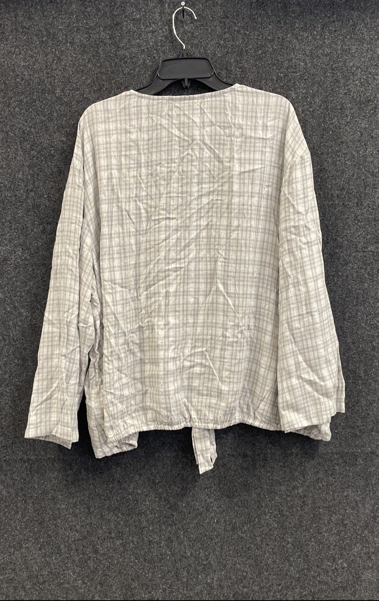 Lane Bryant Women's Gray White Plaid Metallic Tie Front Button Up Shirt Sz 24