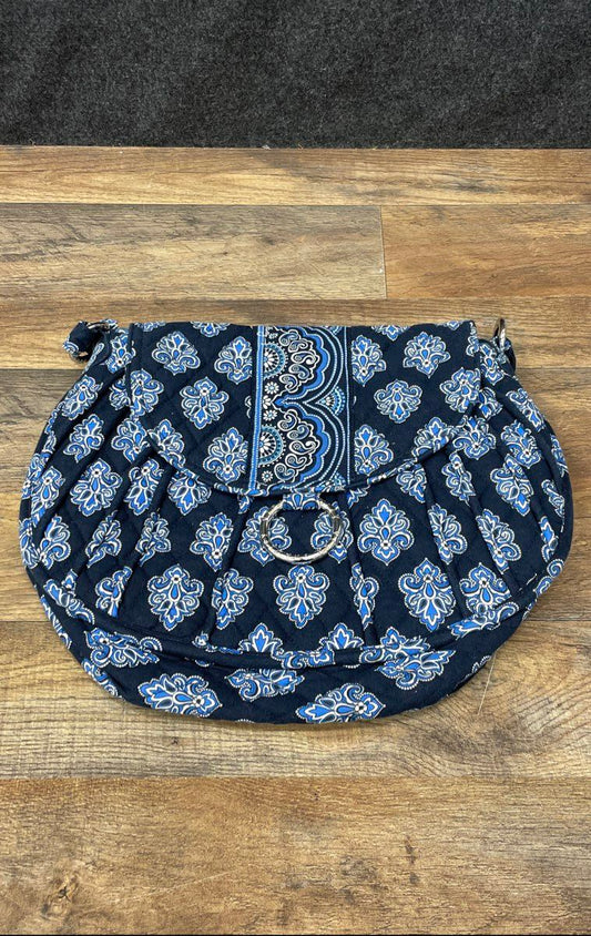 Vera Bradley Navy Blue Quilted Paisley Cotton Crossbody Shoulder Bag Silver Ring