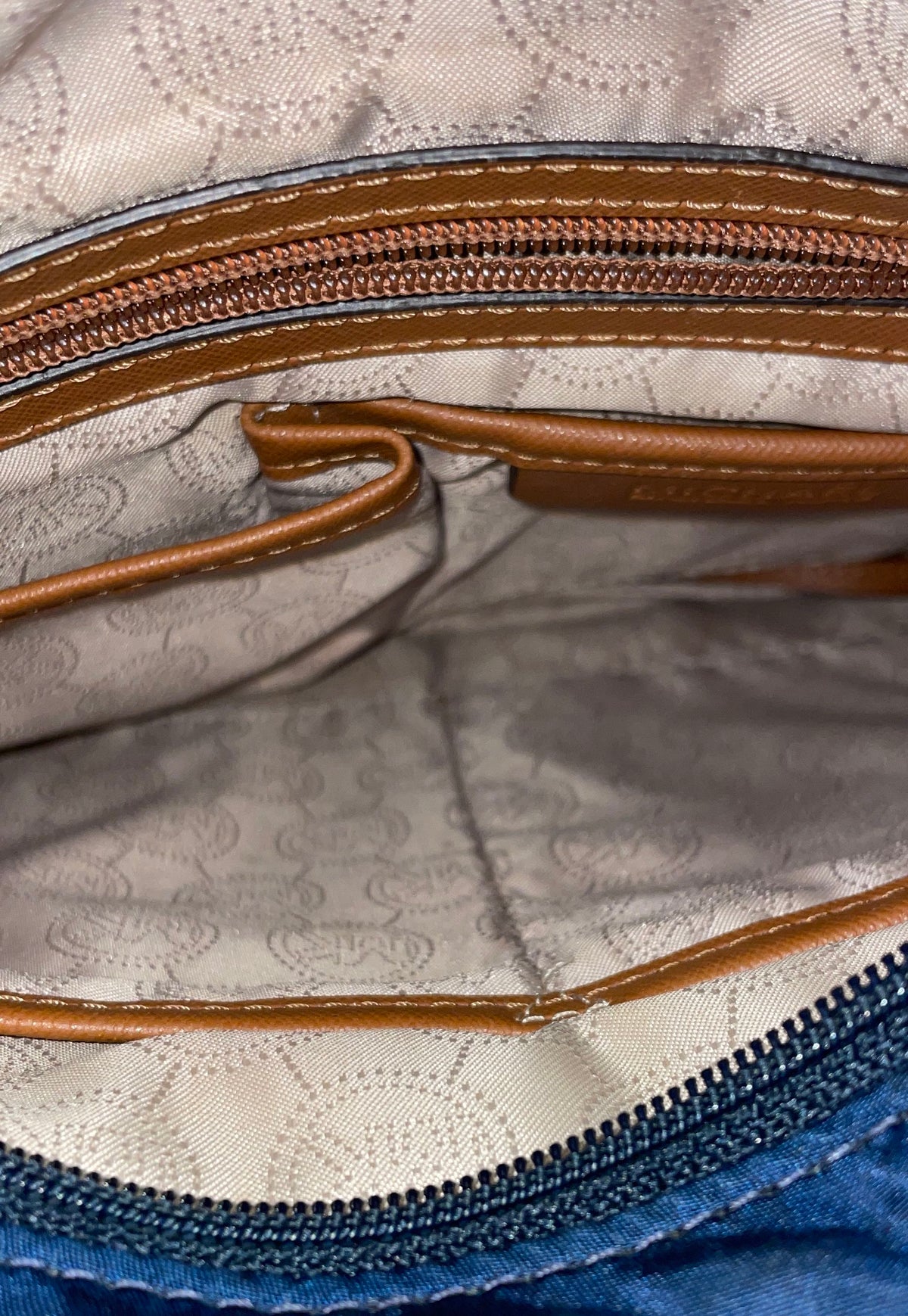 Michael Kors Navy Nylon Tan Leather Trim Crossbody Bag Gold Hardware