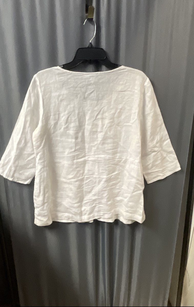 Pure Jill Women's White Linen Blend Scoop Neck 3/4 Sleeve Top Sz Medium Petite