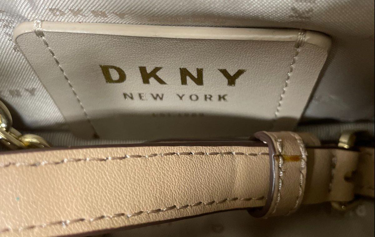 DKNY Beige Leather Tassel Camera Bag Crossbody Purse Gold Hardware