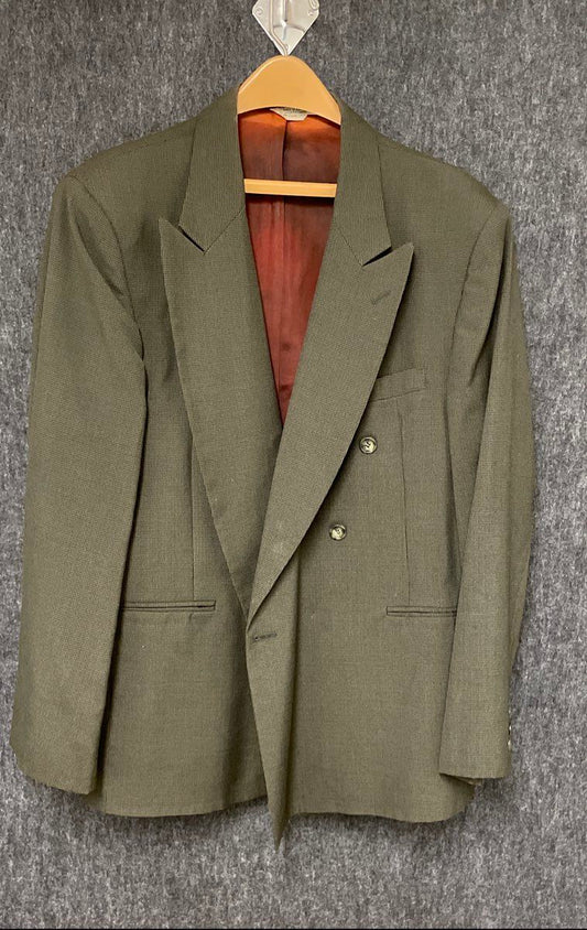 Vintage 80s Webster Men's Olive Green Houndstooth Double Breasted Blazer Sz 46R