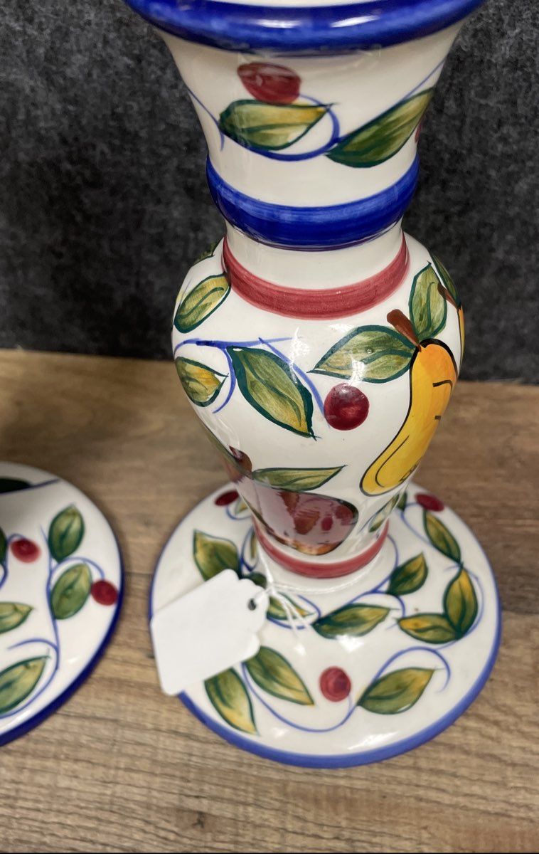 Bella Casa Ceramic Candle Holder Set Hand Painted