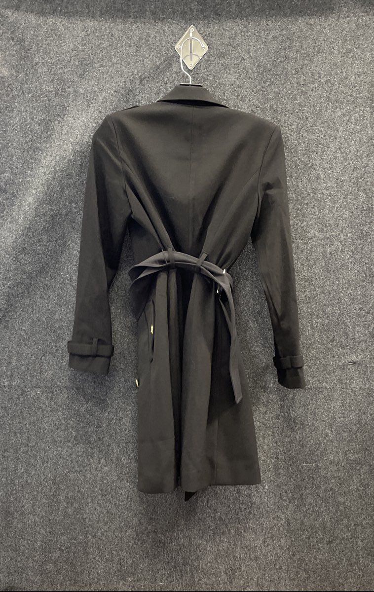 Calvin Klein Women's Black Double Breasted Belted Trench Coat Gold Buttons Sz 4P