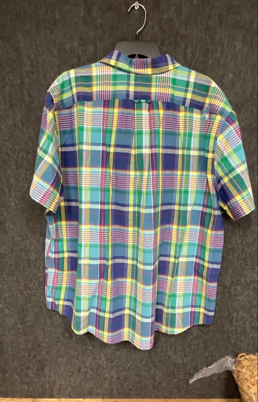 Lands' End Men's Short Sleeve Multicolor Plaid Button Down Shirt Sz XXL