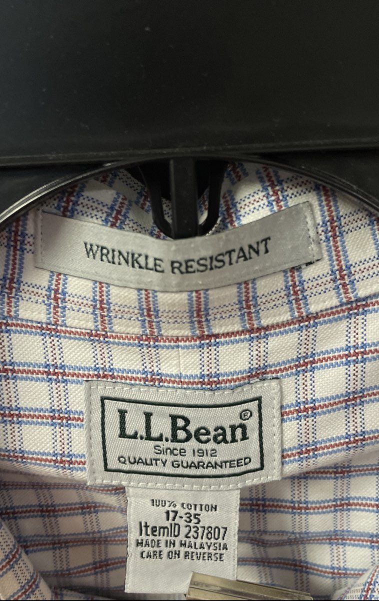 LL Bean Men's Red Blue Plaid Wrinkle Resistant Cotton Dress Shirt Sz 17-35