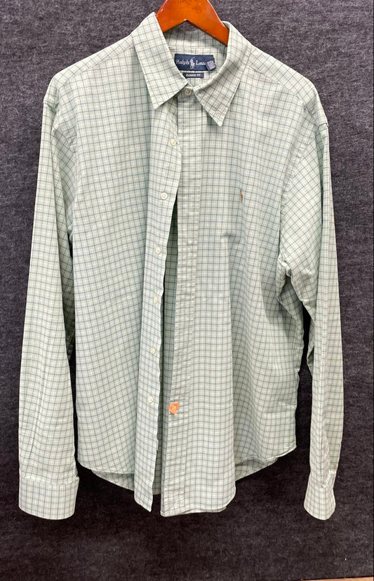 Ralph Lauren Men's Green Plaid Classic Fit Long Sleeve Button Up Shirt Sz XL