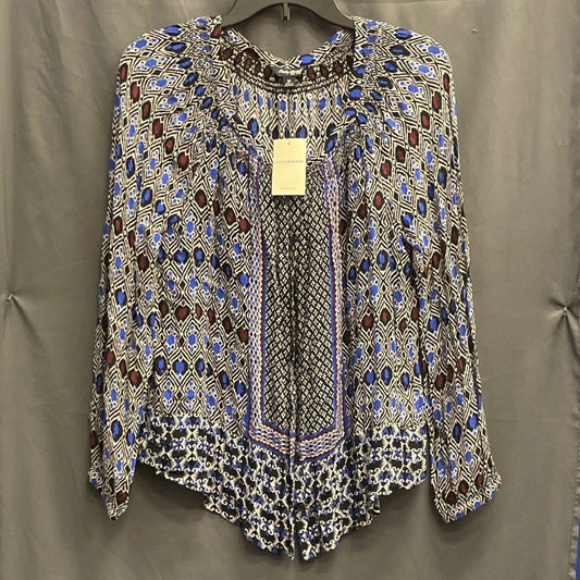 Lucky Brand NWT Women's Geo Print Smocked Peasant Top Multicolor Sz M