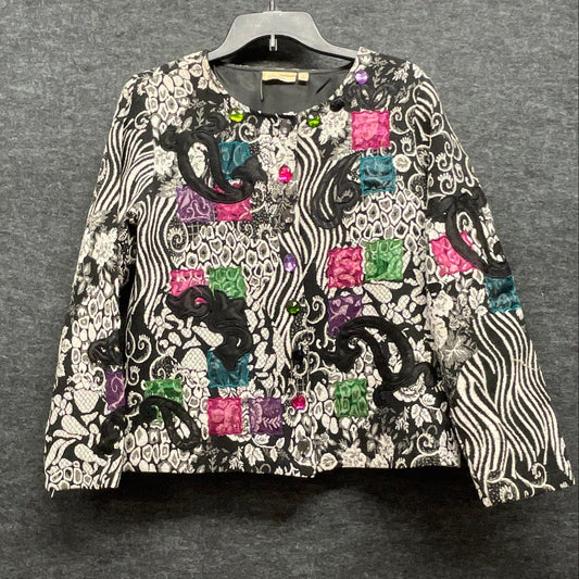 Chico's Women's Vintage Y2K Black Embellished Patchwork Zebra Jacket Size 1