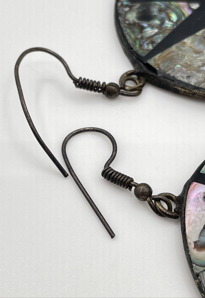 Alpaca Silver Abalone & Black Resin Star Earrings Mexico 14.8g *NPM/Damaged*