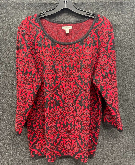 Dana Buchman Women's Red Black Damask Sequin Pullover Sweater Size XL