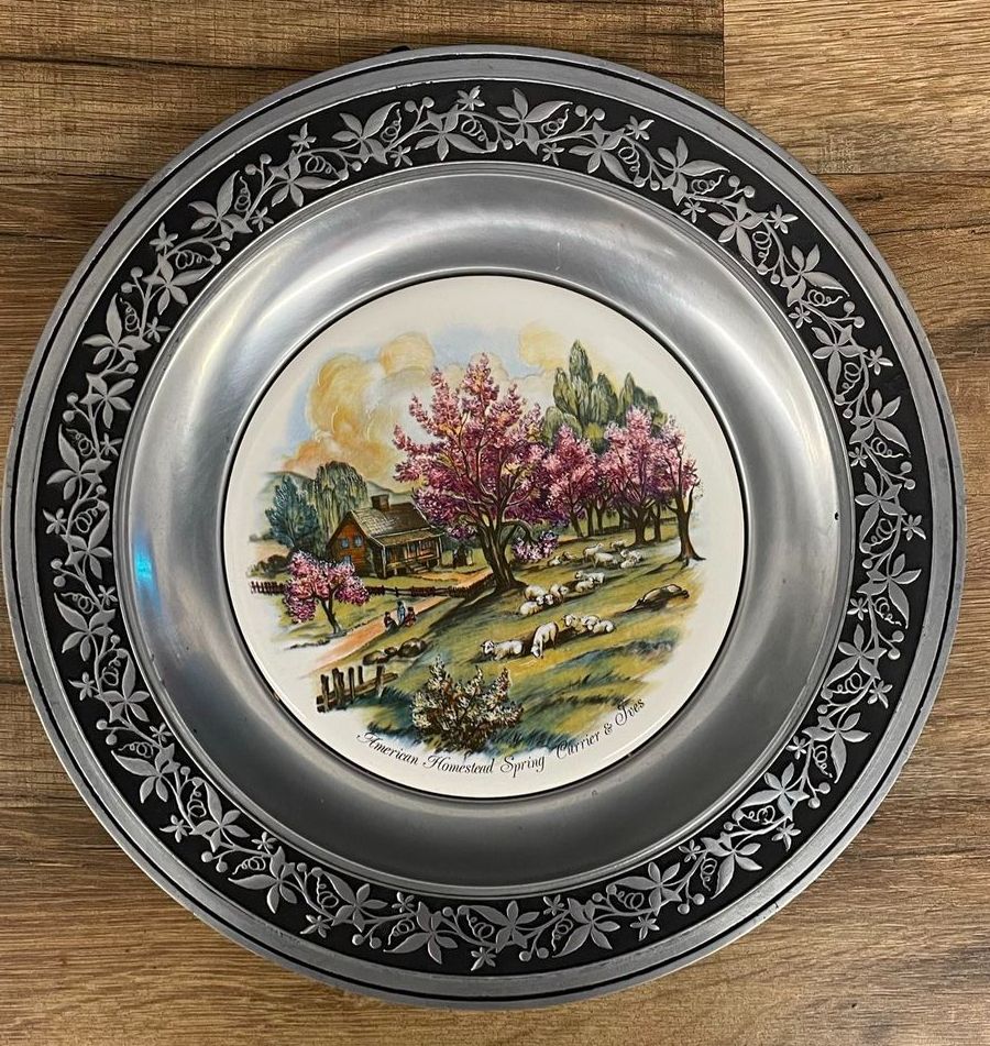 Currier and Ives Framed Ceramic Tile Plate
