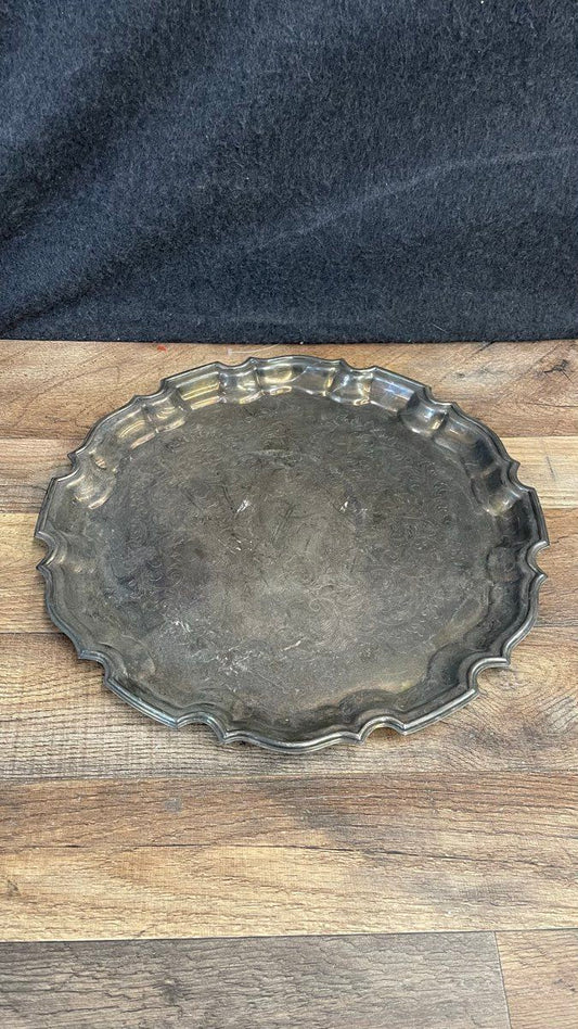 Vintage Style Ornate Sliver-Plated Serving Tray
