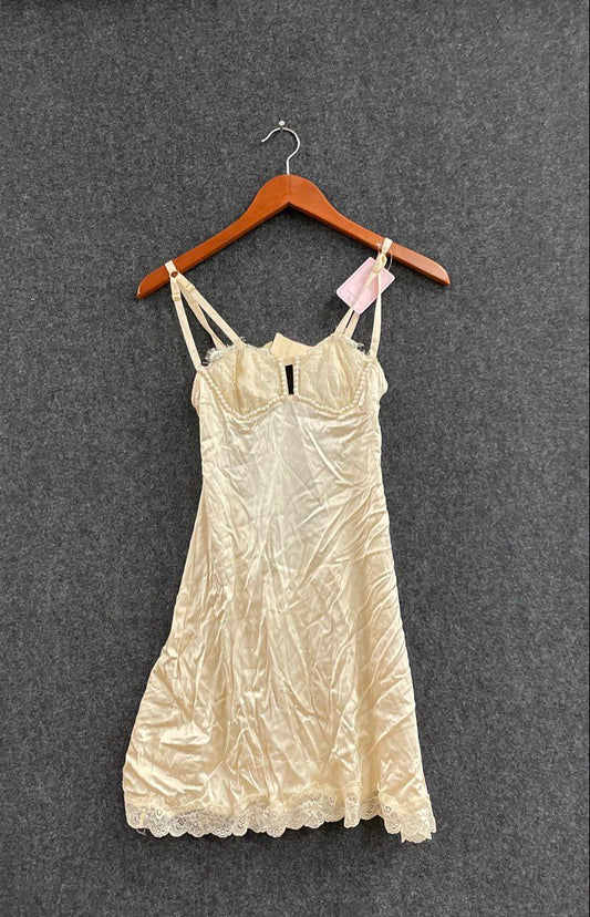 Empress Mimi Women's Ivory Lace Pearl Trim Underwire Chemise Slip Dress Sz S NWT