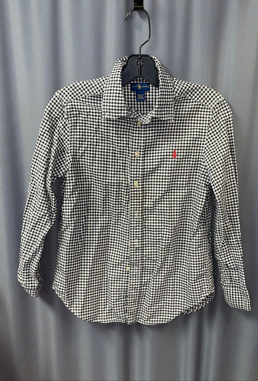 Ralph Lauren Boys Black White Plaid Gingham Long Sleeve Button Down Shirt Sz M