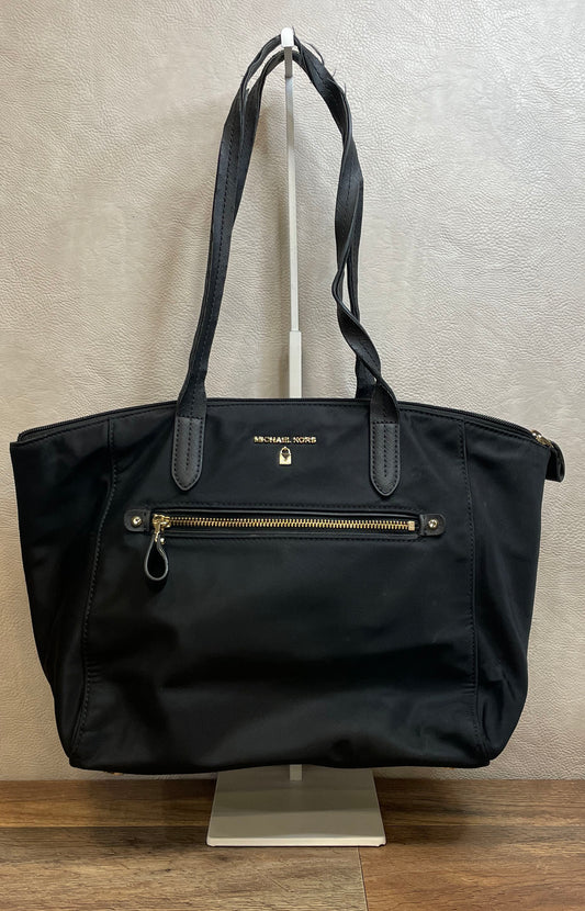 Michael Kors Black Nylon Tote Bag Gold Hardware Leather Trim Shoulder Purse