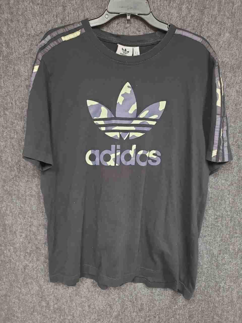 Adidas Men's Black Trefoil Logo Camo Print Short Sleeve T-Shirt Sz XL
