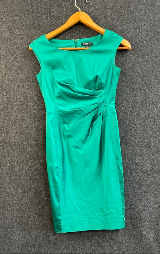 Lauren Ralph Lauren Women's Dress Green Sheath Cocktail Side Ruched Sleeveless 2