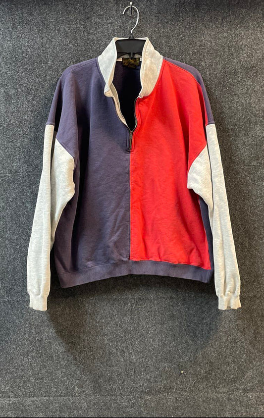 Vintage 90s Eddie Bauer Men's Quarter Zip Colorblock Sweatshirt Blue Red Sz XL