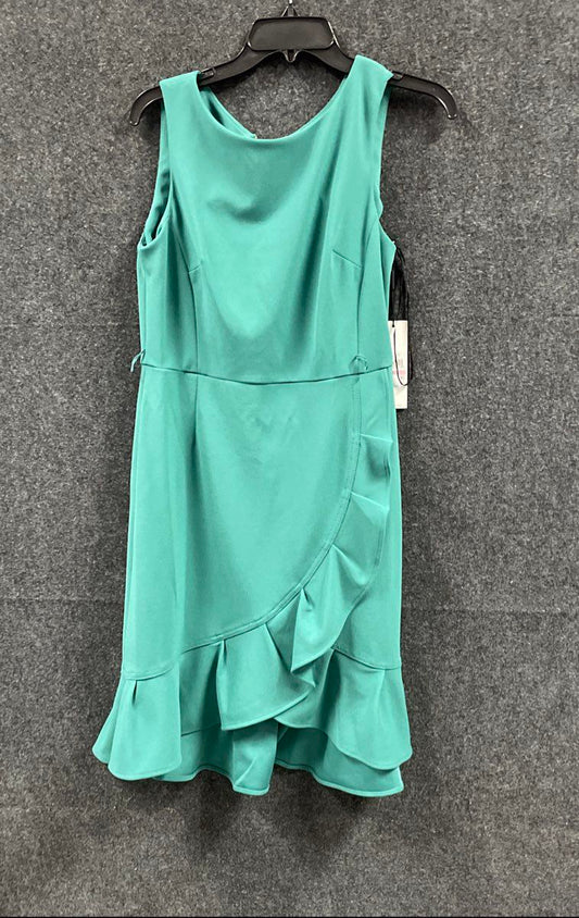 Calvin Klein Women's Teal Green Sleeveless Ruffle Hem Faux Wrap Dress NWT Sz 10
