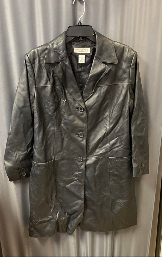 Preston & York Women's Black Genuine Lambskin Leather Car Coat Jacket Sz PM