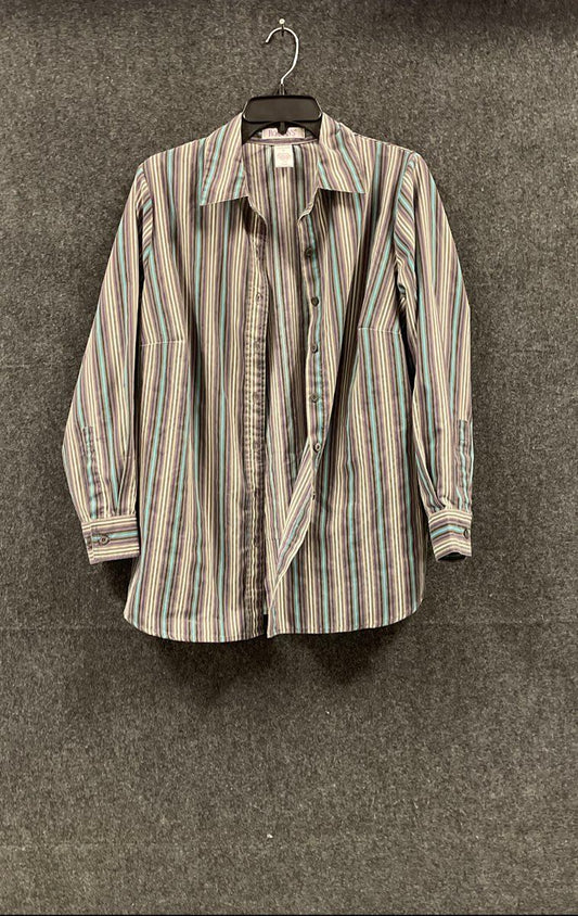 Roaman's Women's Button Up Shirt Multicolor Striped Cotton Blend Size M