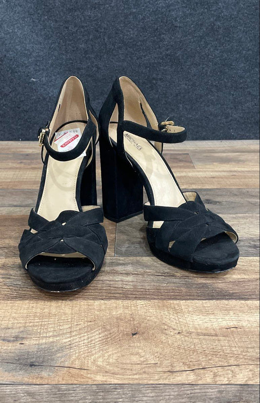 Michael Kors Black Suede Block Heel Platform Ankle Strap Sandals Size 10M