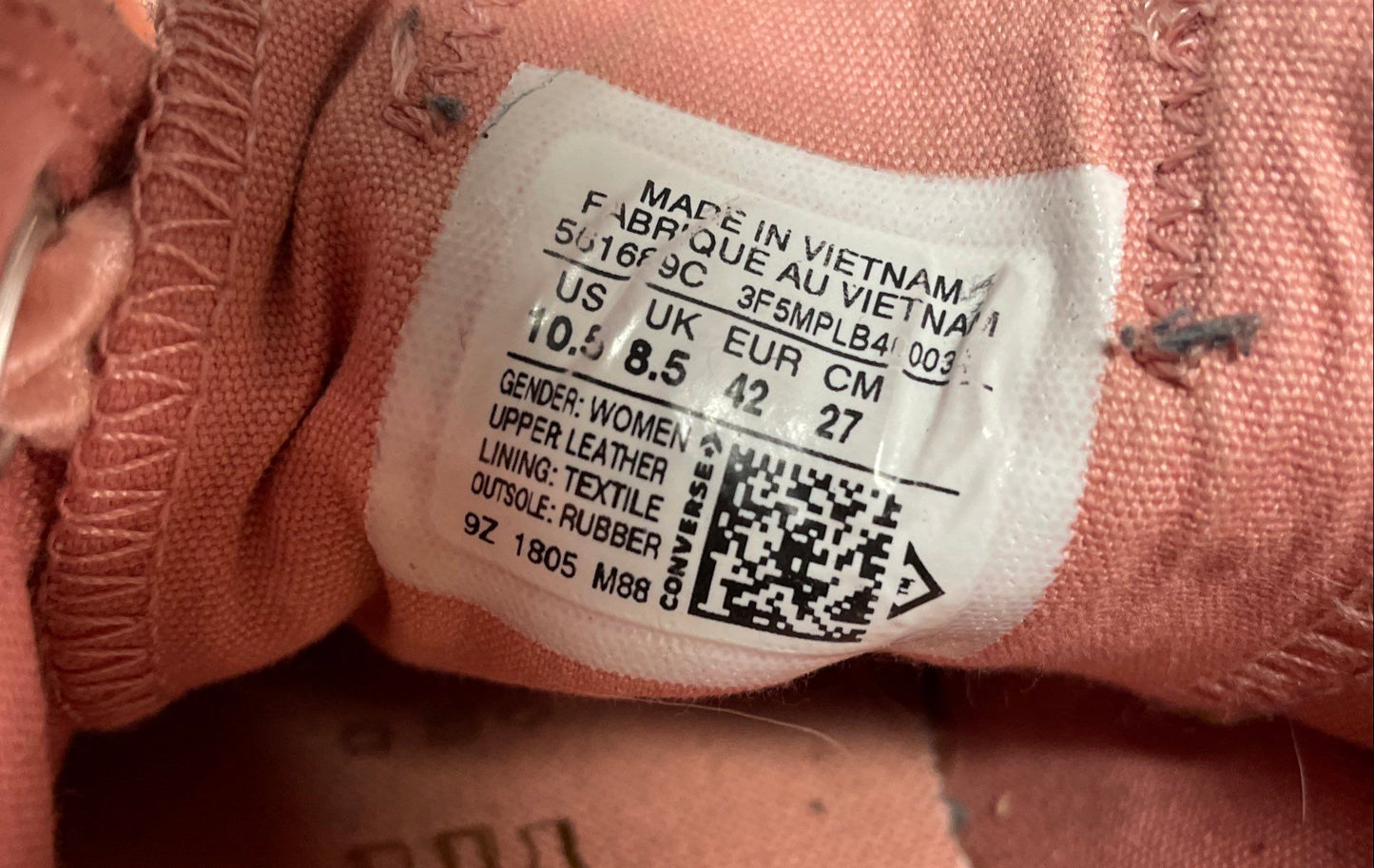 Converse Chuck Taylor All Star Low Pink Leather Velvet Laces Sneakers Sz 10.5