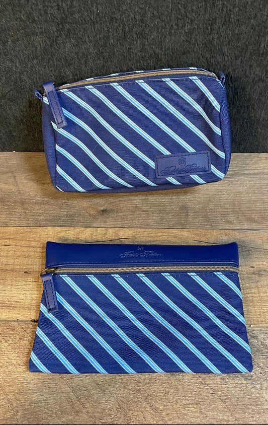 Brooks Brothers Navy Repp Stripe Toiletry Pouch Travel Bag Lot of 2