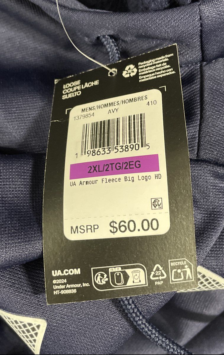 Under Armour Men's Armour Fleece Big Logo Hoodie Navy Blue Sz 2XL NWT