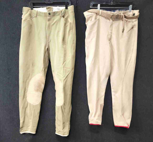Lot of 2 Vintage Miller's & Equestrian Men's Tan Knee Patch Riding Breeches 36L