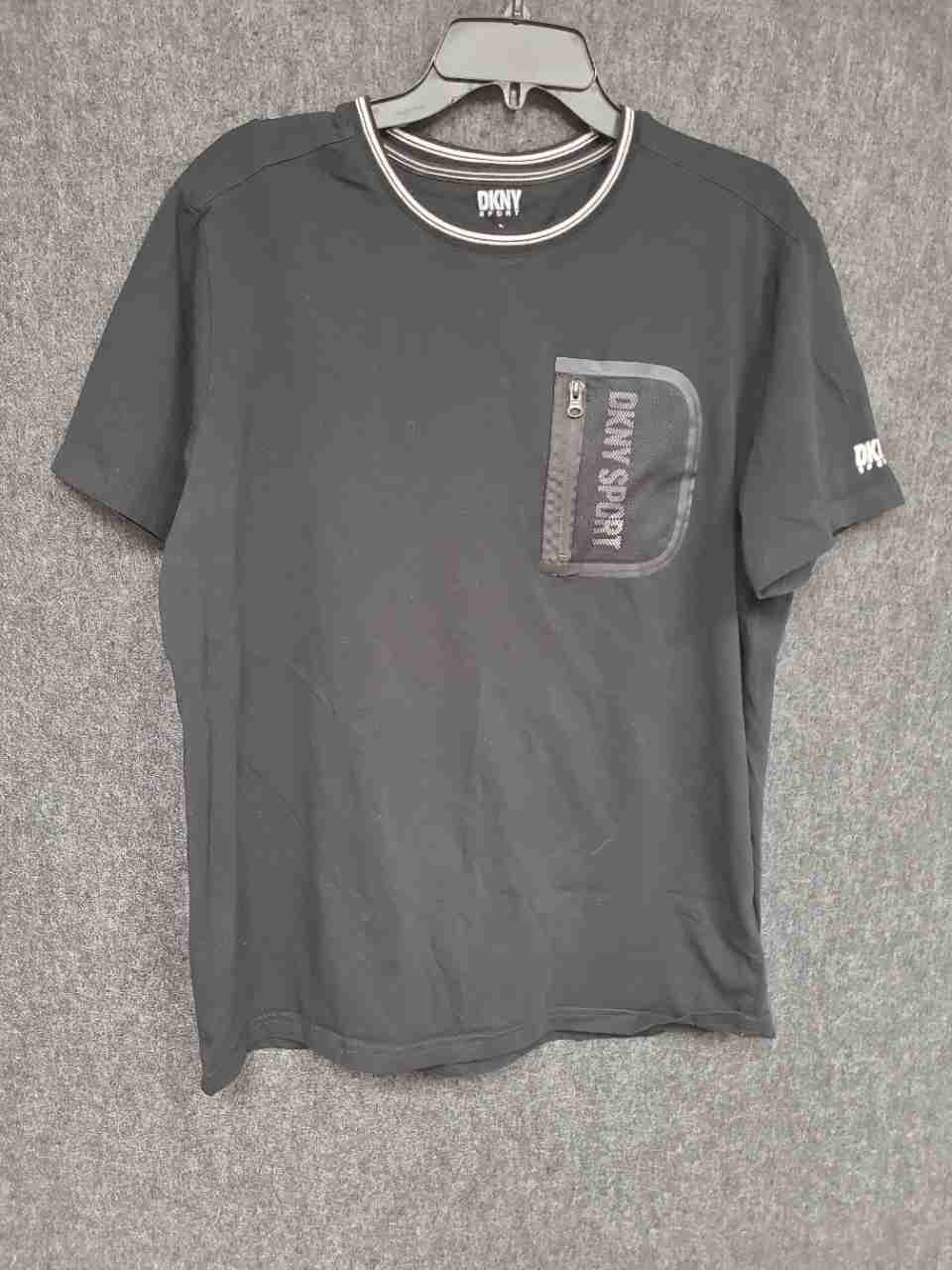 DKNY Sport Men's Black Zipper Mesh Pocket Cotton Blend T-Shirt Size L