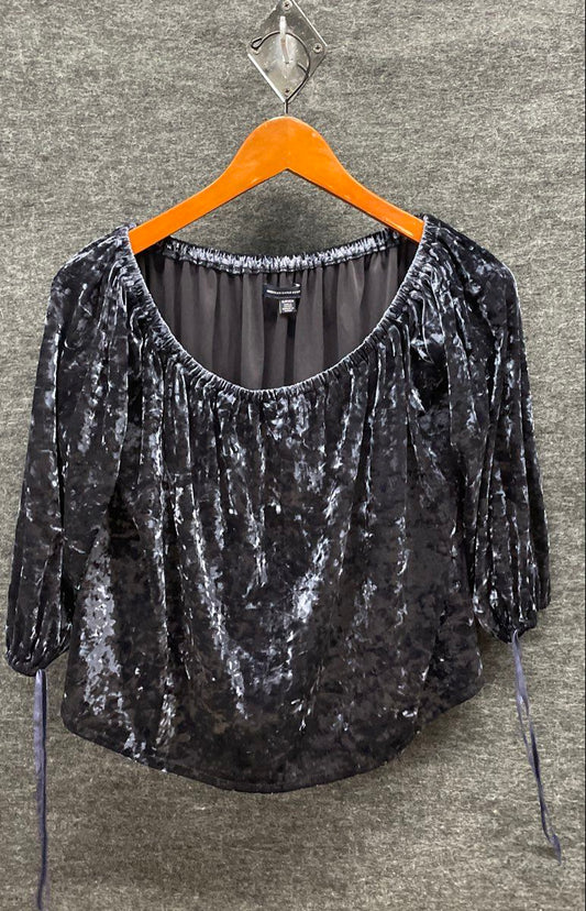 American Eagle Outfitters Women's Blue Crushed Velvet Off Shoulder Blouse Sz S