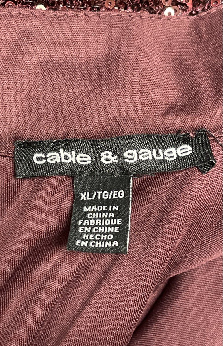 Cable & Gauge Women's Burgundy Mock Neck Sequin Keyhole Long Sleeve Top Sz XL