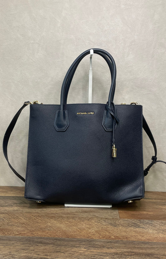 Michael Kors Navy Blue Mercer Large Satchel Bag Pebbled Leather Gold Hardware