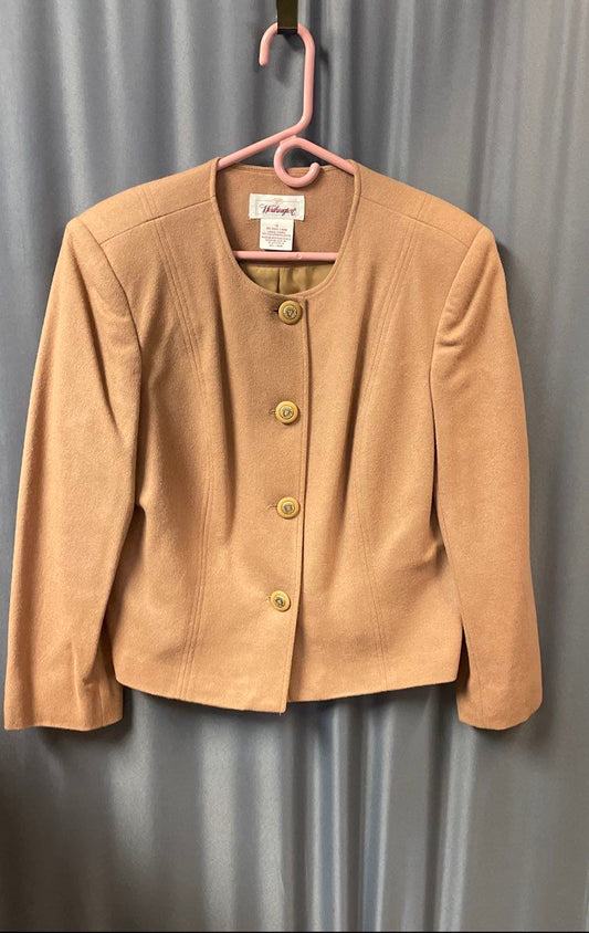 Vintage 90s Worthington Women's Camel Wool Collarless Jacket Blazer Size 14