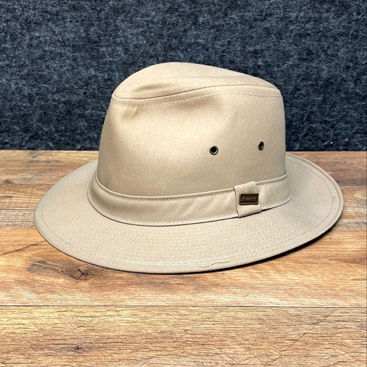Adam Men's Tan Safari Fedora Hat Vintage 90s Made in USA Size Small 6 3/4-6 7/8