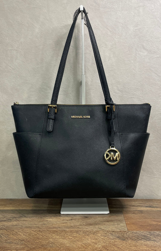 Michael Kors Black Saffiano Leather Jet Set Travel Tote Bag Gold Hardware