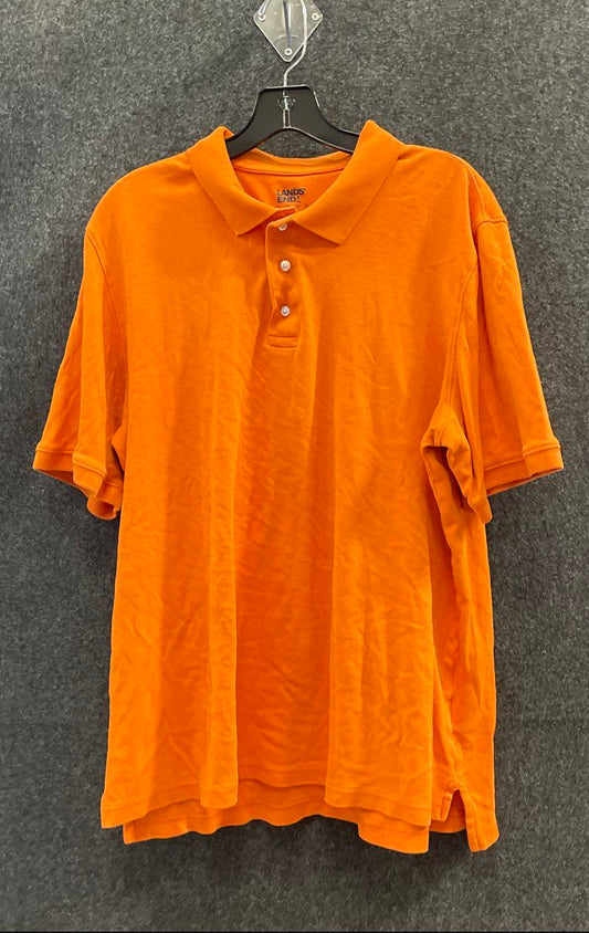 Lands' End Men's Orange Solid 100% Cotton Short Sleeve Polo Shirt Size L
