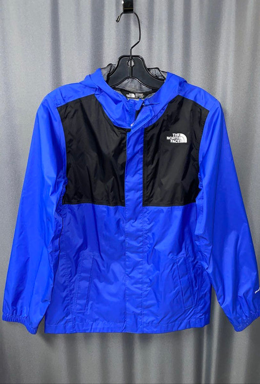 The North Face Boys' Blue Black Colorblock Hooded Windbreaker Jacket L (14/16)