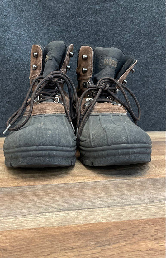 Totes Men's Brown Black Suede Rubber Waterproof Duck Winter Boots Size 9