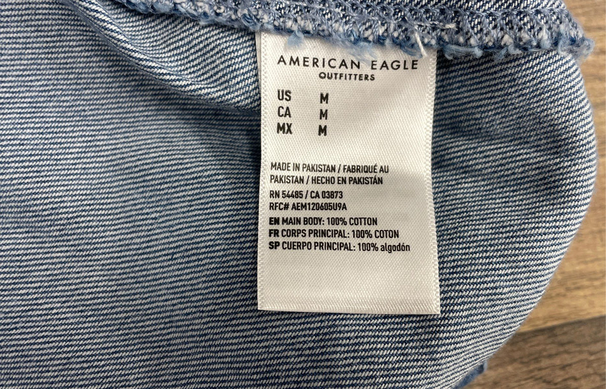 American Eagle Women's Chambray Button Up Dress Blue Ruffle Sz M