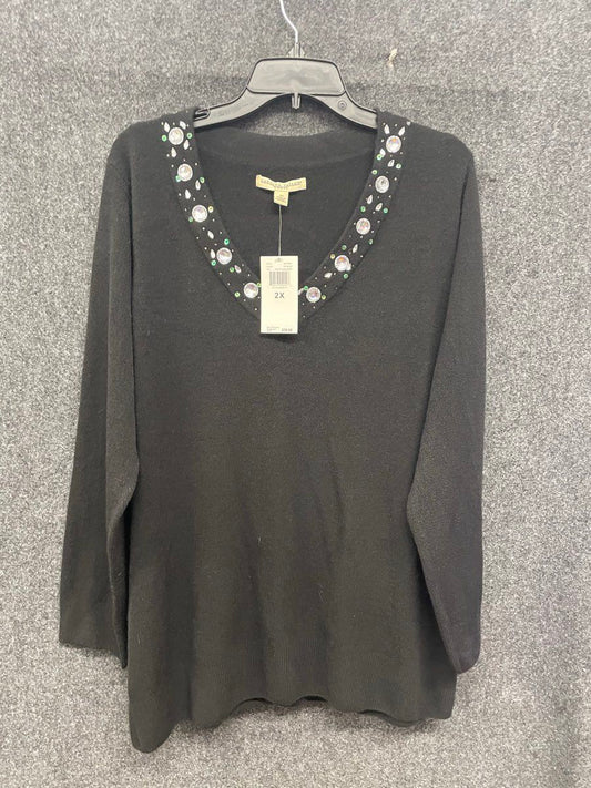 Carolyn Taylor Women's Black Beaded V-Neck Pullover Sweater NWT Sz 2X