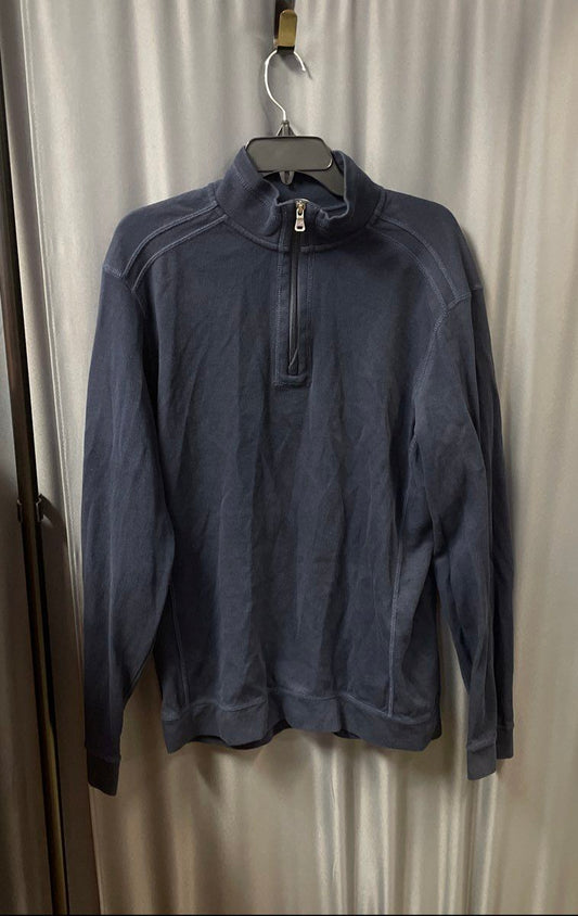 Cutter & Buck Men's Blue Ribbed Cotton 1/4 Zip Pullover Mock Neck Size LT