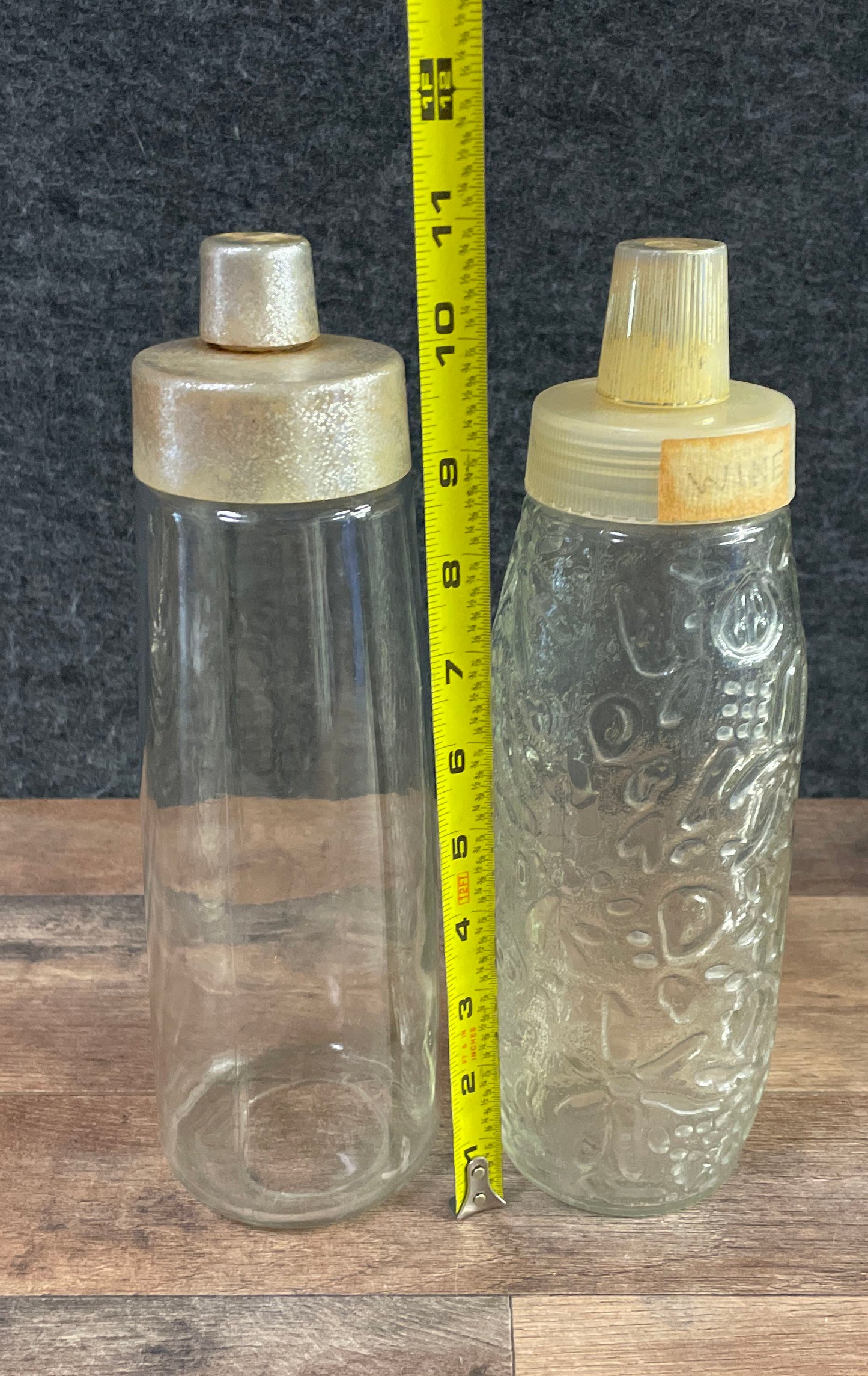 Vintage Glass Cruet & Liquor Bottle Lot 2 Anchor Hocking Grape Pattern MCM