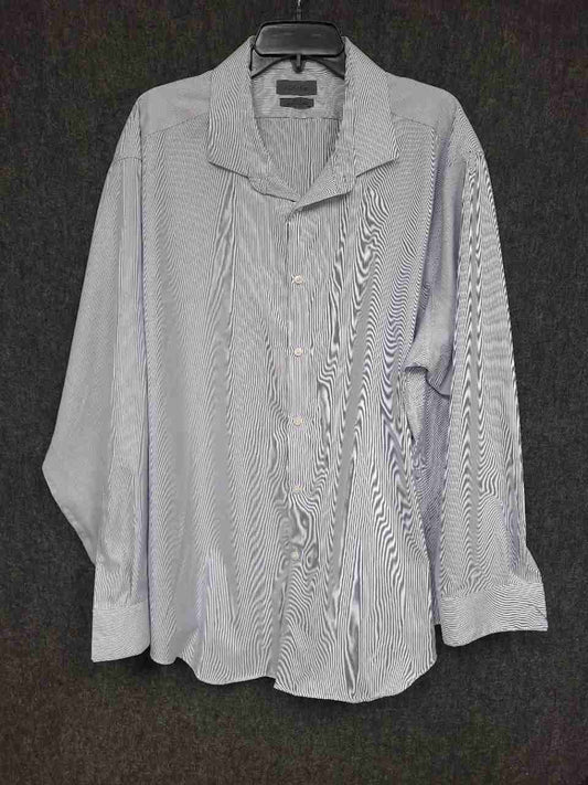 Calvin Klein Men's Slim Fit Infinite Non Iron Blue White Striped Shirt Sz 19