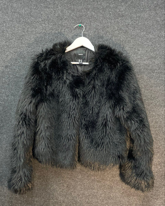 Forever 21 Women's Black Shaggy Faux Fur Open Front Coat Sz M