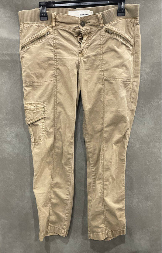 Sonoma Women's Tan Khaki Cargo Utility Pants Ribbed Waist Stretch Sz 4