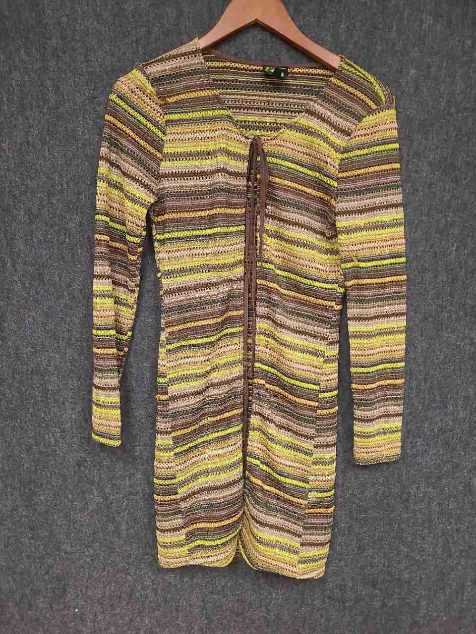 Tunnel Vision Women's Multicolor Striped Front Tie Crochet Knit Cardigan Sz M